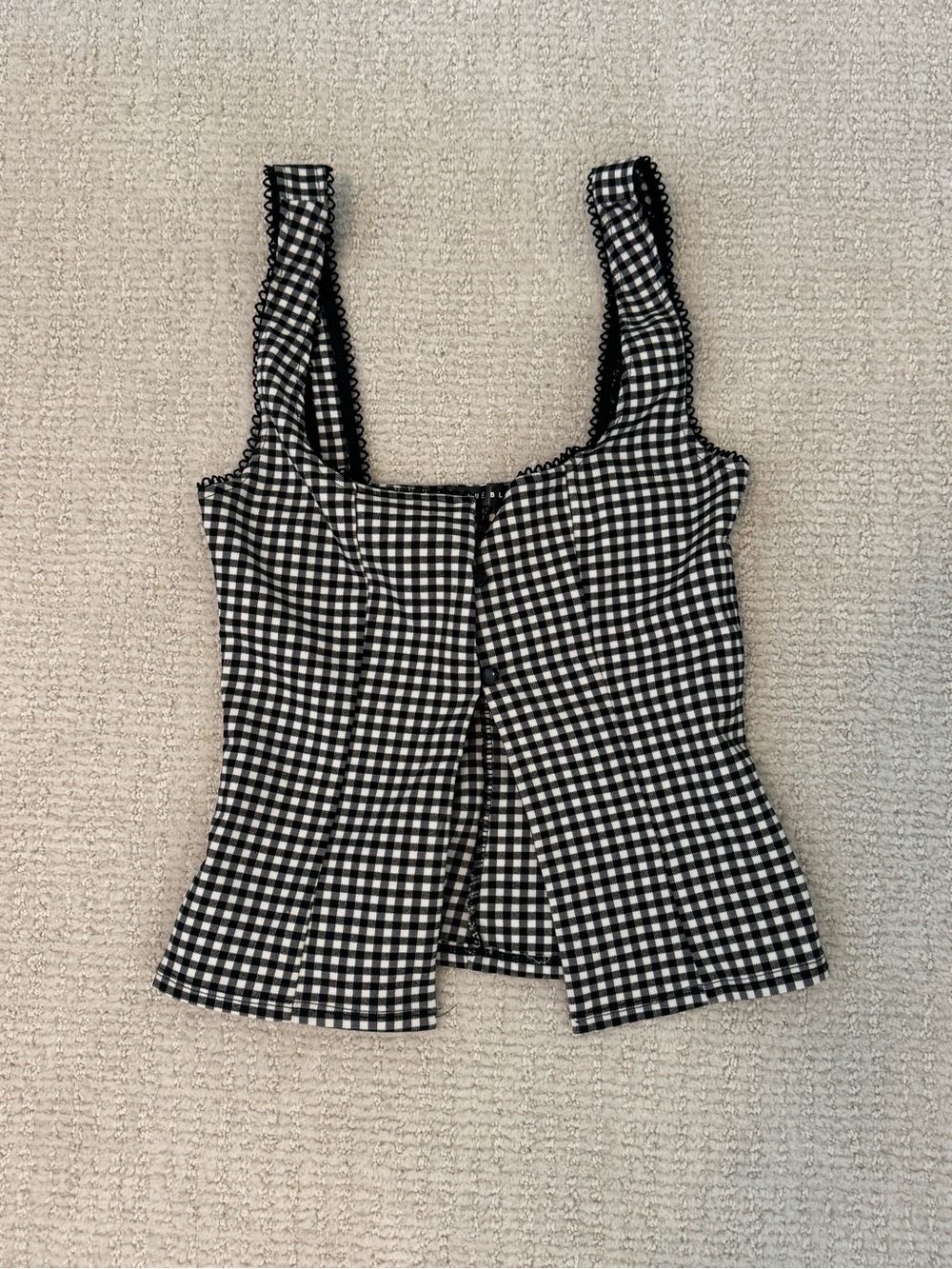 Blue Blush Black & White Gingham Square Neck Tank